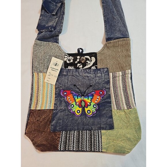 Kathmandu Imports Nepal large shoulder bag hippie boho festival butterfly New - Picture 2 of 14